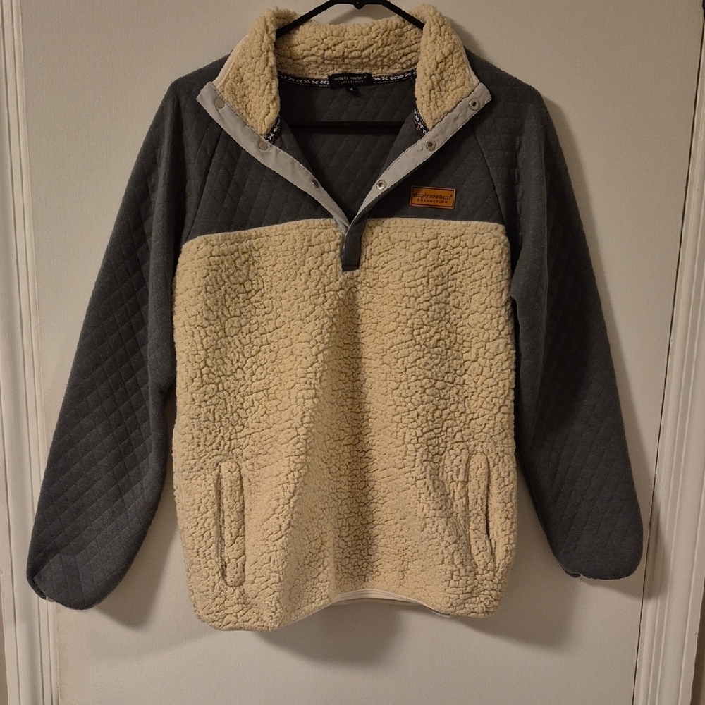Simply Southern Gray/blue Quilted Pullover